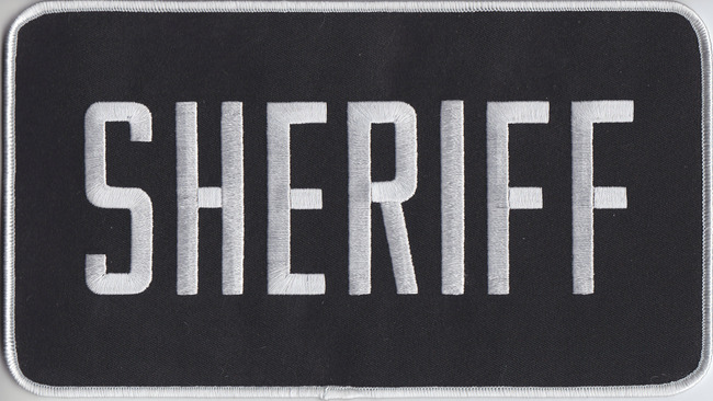 SHERIFF White Lettering on Black Back Panel Patch 9" X 5"